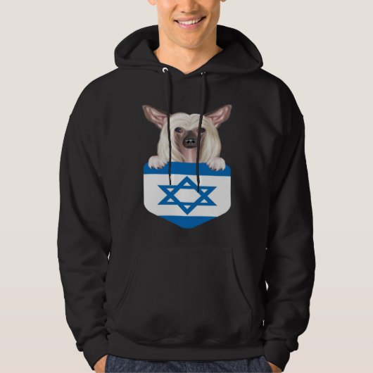 Israel Flag Chinese Crested Dog In Pocket Hoodie (Voorkant)