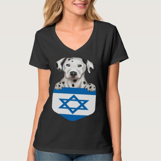 Israel Flag Dalmatian Dog In Pocket T-shirt (Voorkant)