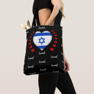 Israel Flag & Heart, Israel Flag mode/sport Tote Bag