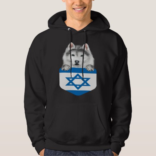 Israel Flag Siberian Husky Dog In Pocket Hoodie (Voorkant)