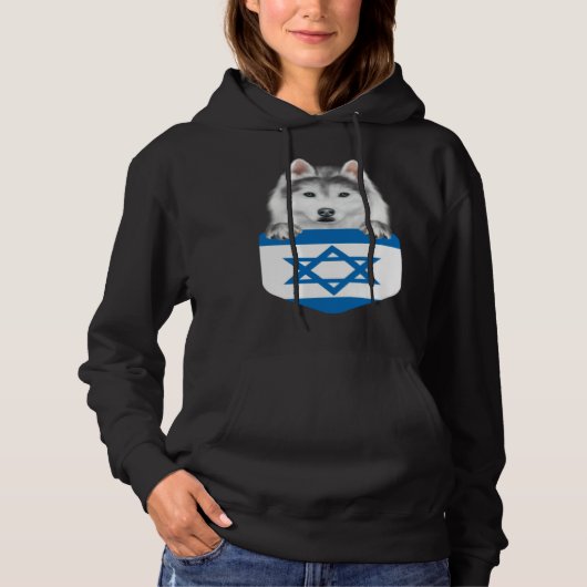 Israel Flag Siberian Husky Dog In Pocket Hoodie (Voorkant)