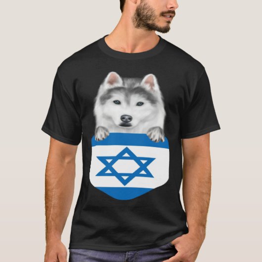 Israel Flag Siberian Husky Dog In Pocket T-shirt (Voorkant)