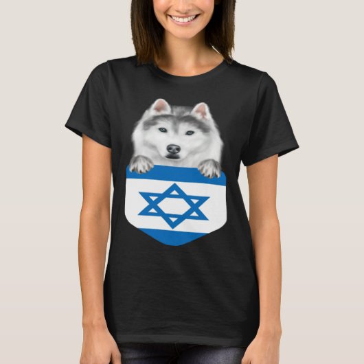 Israel Flag Siberian Husky Dog In Pocket T-shirt (Voorkant)