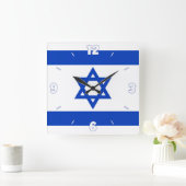 Israel Flag Star of David Blue White Numbers Vierkante Klok (Huis)