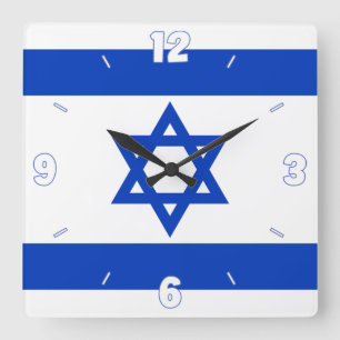 Israel Flag Star of David Blue White Numbers Vierkante Klok