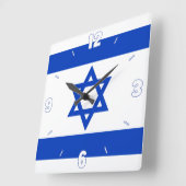 Israel Flag Star of David Blue White Numbers Vierkante Klok (Hoek)