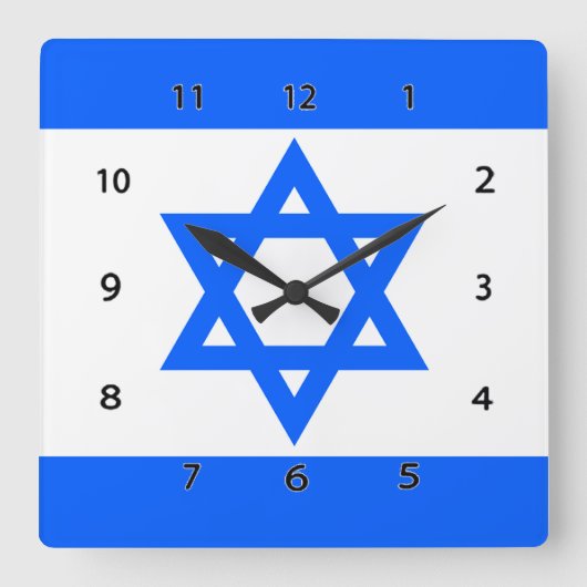 Israël Flag Star van David Wall Clock Vierkante Klok (Voorkant)