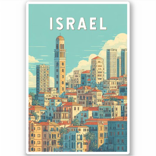 Israel Illustration Travel Art Vintage Sticker (Voorkant)