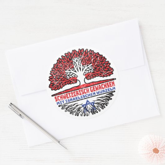 Israel Israëelisch Schweizer Schweiz Baum Wurzel Ronde Sticker (Envelop)