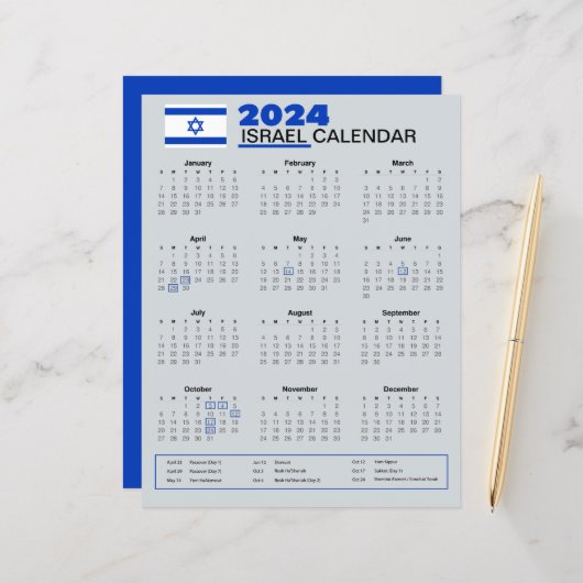 Israël Kalender 2024 | Feestdagen & Waarnemingen (Voorkant / Achterkant in situ)