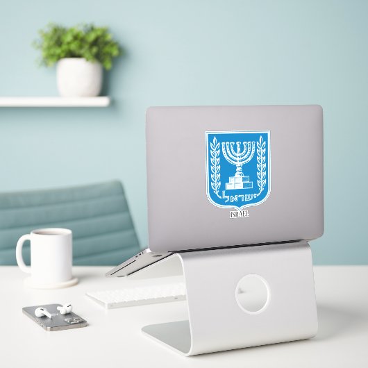 Israel National Emblem Patriotic Sticker (Laptop op bureau)