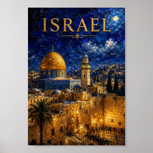 Israel: Night Glow Jerusalem Art Souvenir Poster (Voorkant)