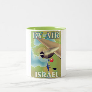 Israël Per vliegtuig vintage reisposter Tweekleurige Koffiemok