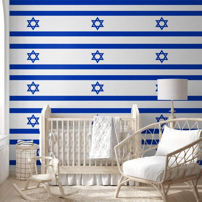 Israël Ster van David Vlag Patroon Blauw en Wit Behang (Kinderen)