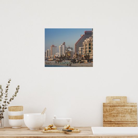 Israël, Tel Aviv, beachfront, hotels, schemering Poster (Keuken)
