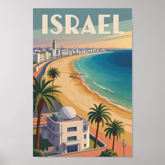 Israel Tel Aviv Illustration Travel Art Vintage Poster (Voorkant)