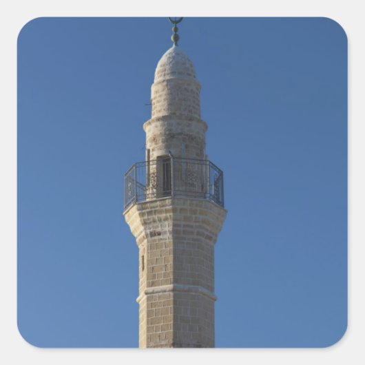 Israël, Tel Aviv, Jaffa, moskee minaret Vierkante Sticker (Voorkant)