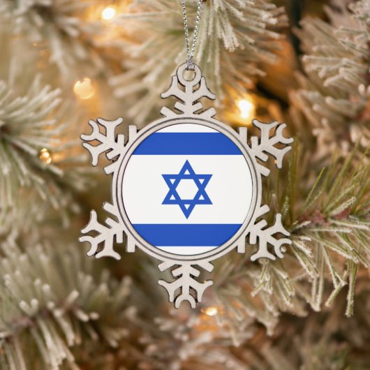 Israël vlag blauw en wit modern patriottisch tin sneeuwvlok ornament (Boom)