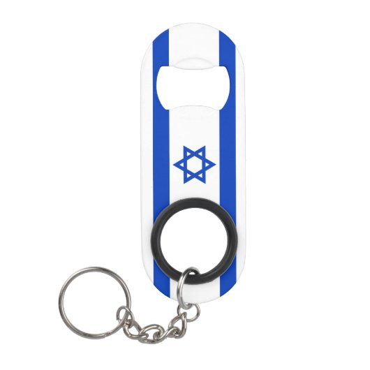 Israël vlag blauw en wit patriottisch modern mini flessenopener (Voorkant)