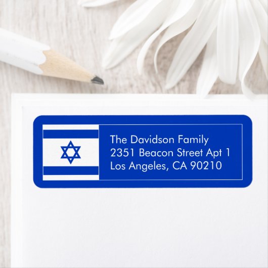 Israël vlag blauwe witte ster van David adres Etiket (Insitu)