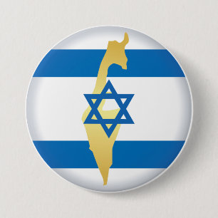 Israël-vlag en -kaart Blauwe Davidster-embleem Ronde Button 7,6 Cm