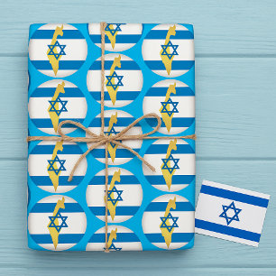 Israël Vlag en Kaart Blauwe Ster van David Embleem Cadeaupapier