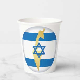 Israël Vlag en Kaart Blauwe Ster van David Embleem Papieren Bekers