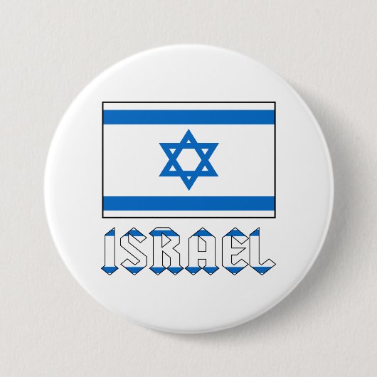 Israël Vlag en Woord ISRAËL Ronde Button 7,6 Cm (Voorkant)