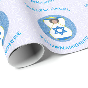 Israël Vlag Engel op Wit en Blauw Persoonlijk  Cadeaupapier
