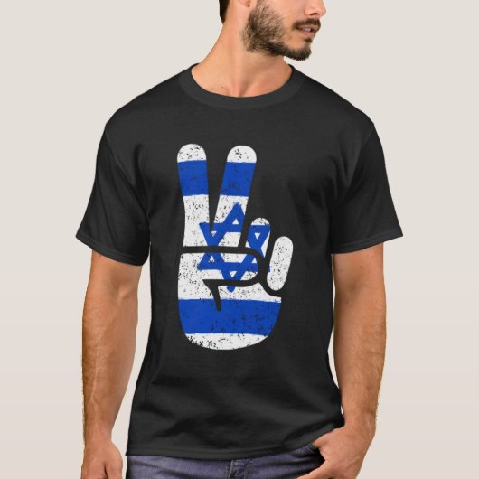 Israël Vlag Groot Vredesbord V Vingers Symbool T-shirt (Voorkant)