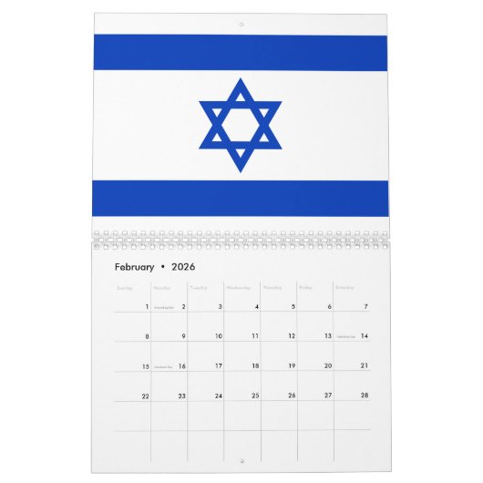 Israël vlag modern patriottisch modern kalender (Feb 2026)