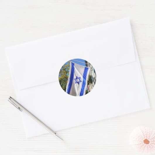 Israël Vlag Wapperend Ronde Sticker (Envelop)