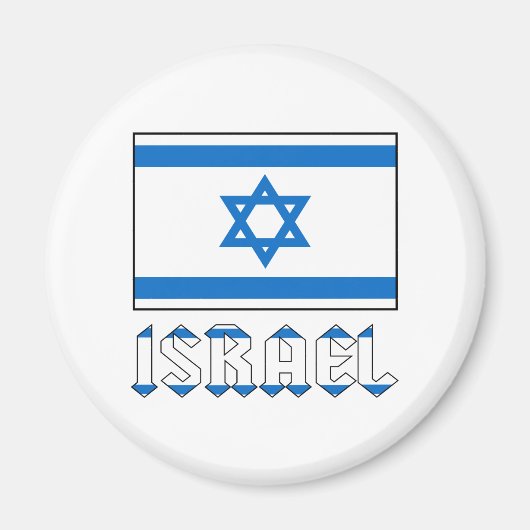 Israël Vlag Woord Israël Ronde Magneet (Voorkant)