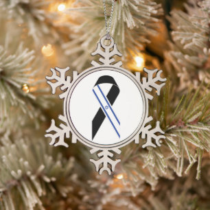 Israël vlag zwart lint gedenkteken Chanoeka Tin Sneeuwvlok Ornament