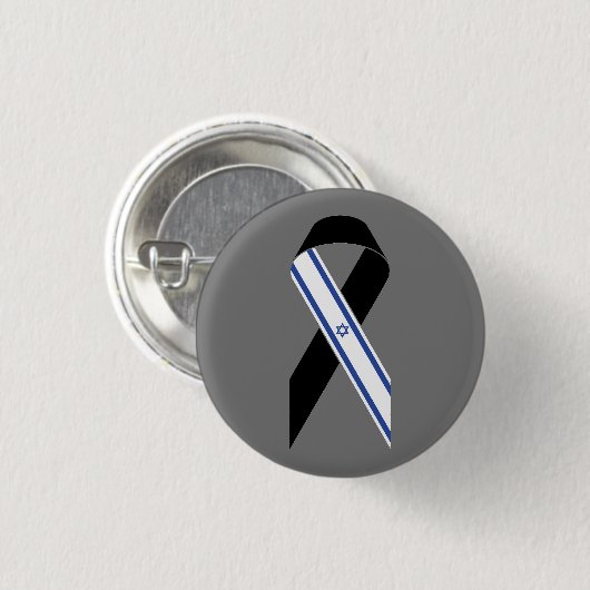 Israël vlag zwart lint grijs ronde button 3,2 cm (Voorkant /achterkant)