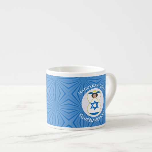 Israeli Angel Hanukkah Flag Personalized Espresso Kop (Voorkant rechts)