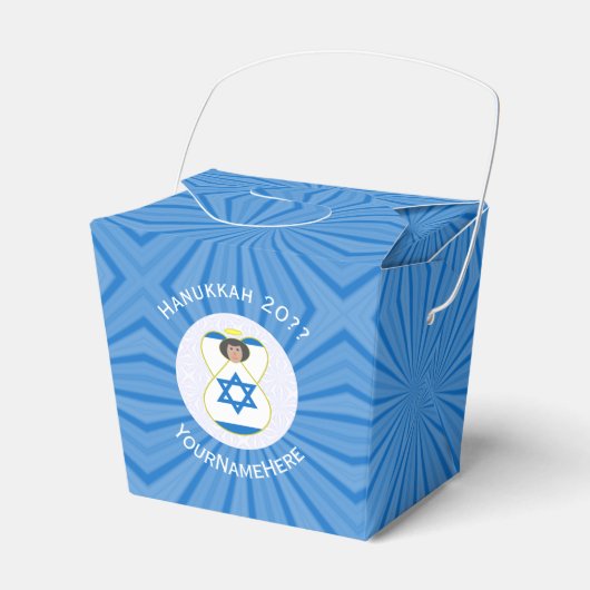 Israeli Angel Hanukkah Flag Personalized Take Out Bedankdoosjes (Voorkant Zijde)