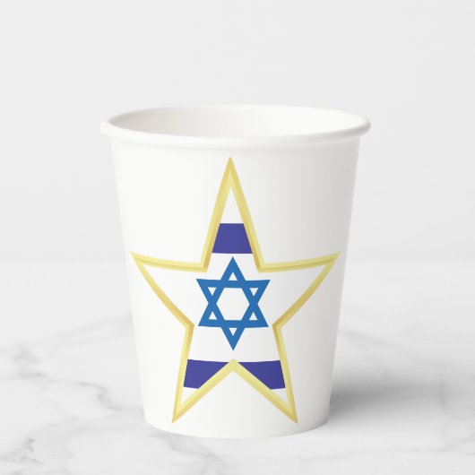 Israeli Flag Star of David Gold Trimmed Papieren Bekers (Voorkant)