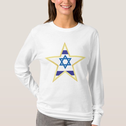 Israeli Flag Star of David Gold Trimmed T-shirt (Voorkant)