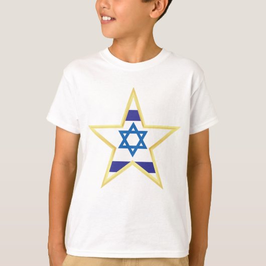 Israeli Flag Star of David Gold Trimmed T-shirt (Voorkant)