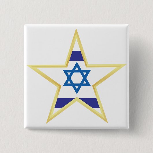 Israeli Flag Star of David Gold Trimmed Vierkante Button 5,1 Cm (Voorkant)