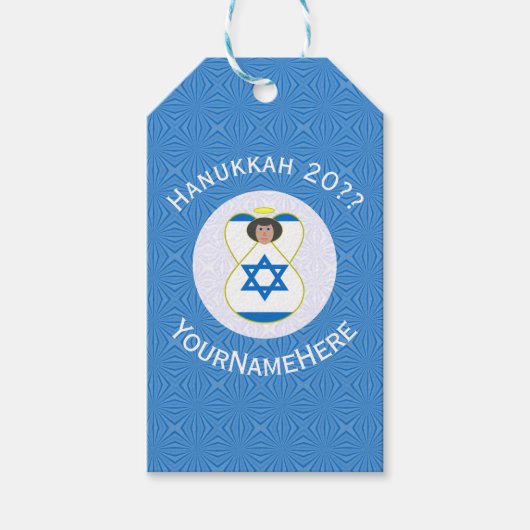 Israëlische engel Chanoeka vlag gepersonaliseerd Cadeaulabel (Voorkant)