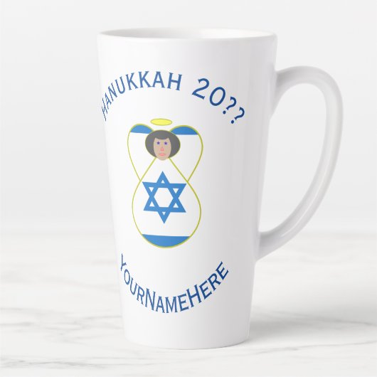 Israëlische engel Chanoeka vlag gepersonaliseerd g Latte Mok (Rechts)