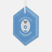 Israëlische engel Chanoeka vlag gepersonaliseerd Glas Ornament (Voorkant links)