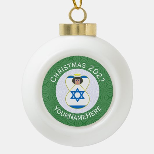 Israëlische engel kerstvlag gepersonaliseerd keramische bal ornament (Voorkant)