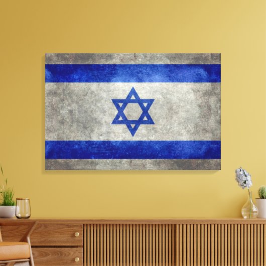 Israëlische nationale vlag op stenen textuur canvas afdruk (Insitu (Woonkamer))