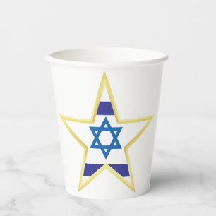 Israëlische Vlag Davidster Goud Afgewerkt Papieren Bekers