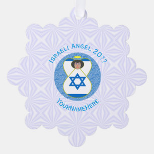 Israëlische Vlag Engel op Blauw en Wit Persoonlijk Ornament Kaart