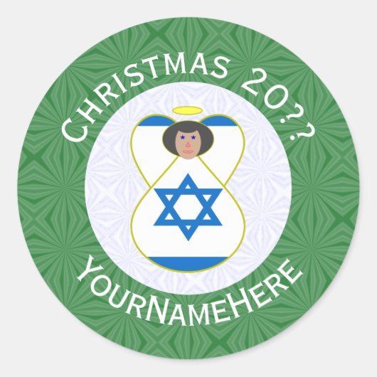 Israëlische vlag kerst engel gepersonaliseerd ronde sticker (Voorkant)