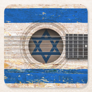 Israëlische vlag op oude akoestische gitaar kartonnen onderzetters